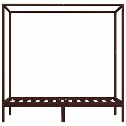 vidaXL Canopy Bed Frame without Mattress Dark Brown Solid Wood 90x200cm 4