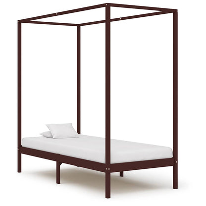 vidaXL Canopy Bed Frame without Mattress Dark Brown Solid Wood 100x200cm 1