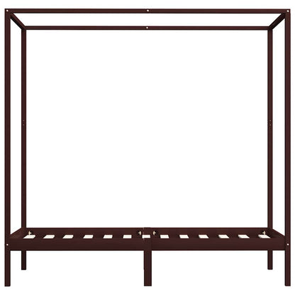vidaXL Canopy Bed Frame without Mattress Dark Brown Solid Wood 100x200cm 4