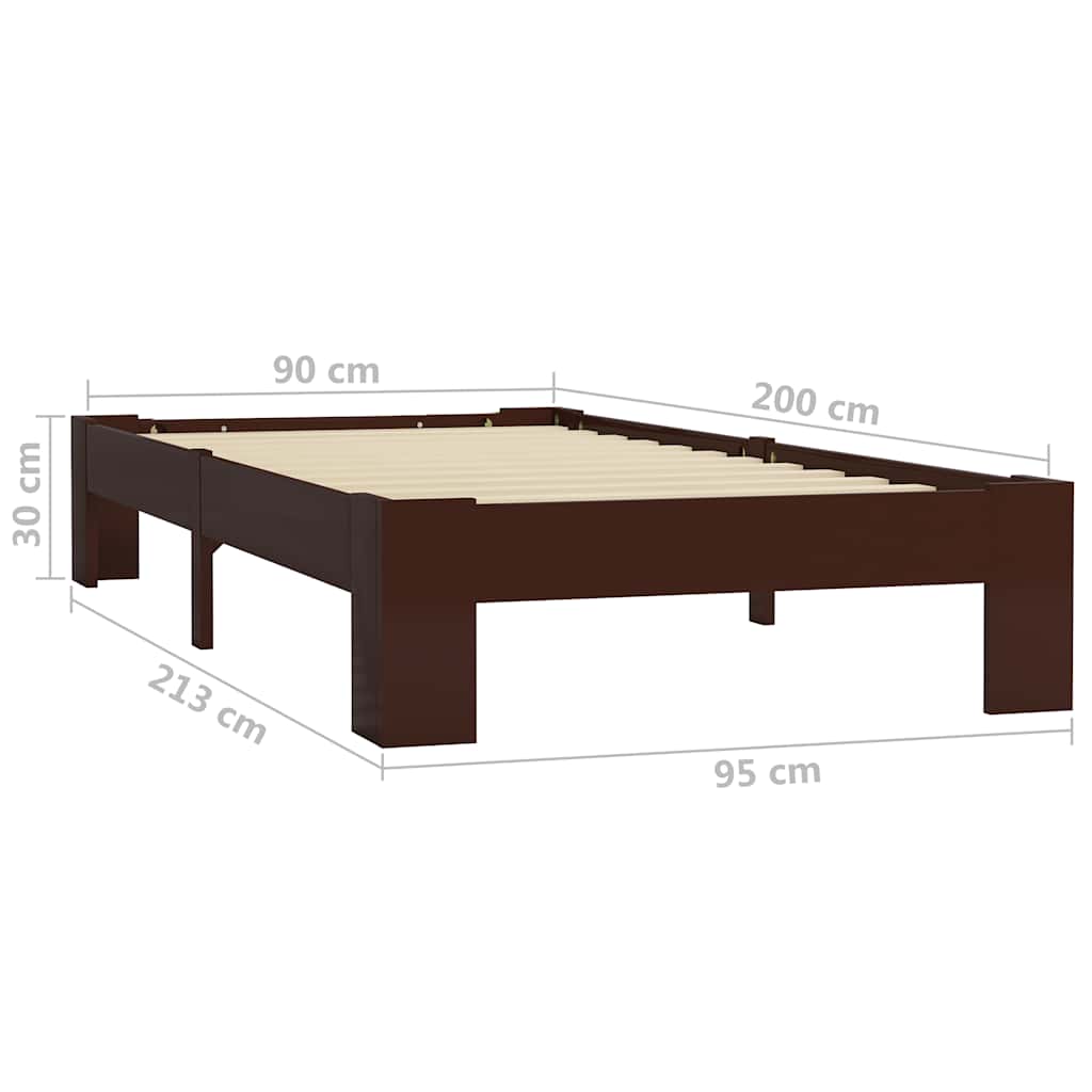vidaXL Bed Frame without Mattress Dark Brown Solid Pine Wood 90x200 cm 6