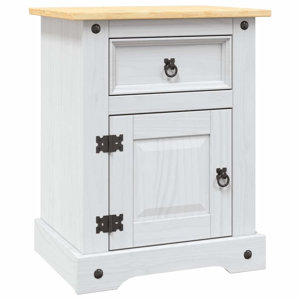 vidaXL Bedside Cabinet | White body and brown top | Solid pine wood 2