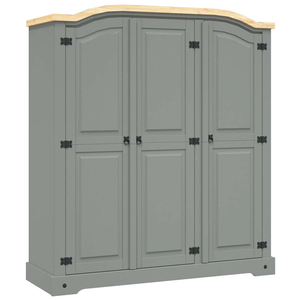 vidaXL Wardrobe | Grey Body with Brown Top | Solid Pinewood | Large | Wardrobe 1