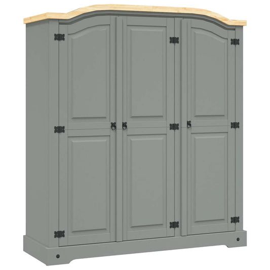 vidaXL Wardrobe | Grey Body with Brown Top | Solid Pinewood | Large | Wardrobe 1