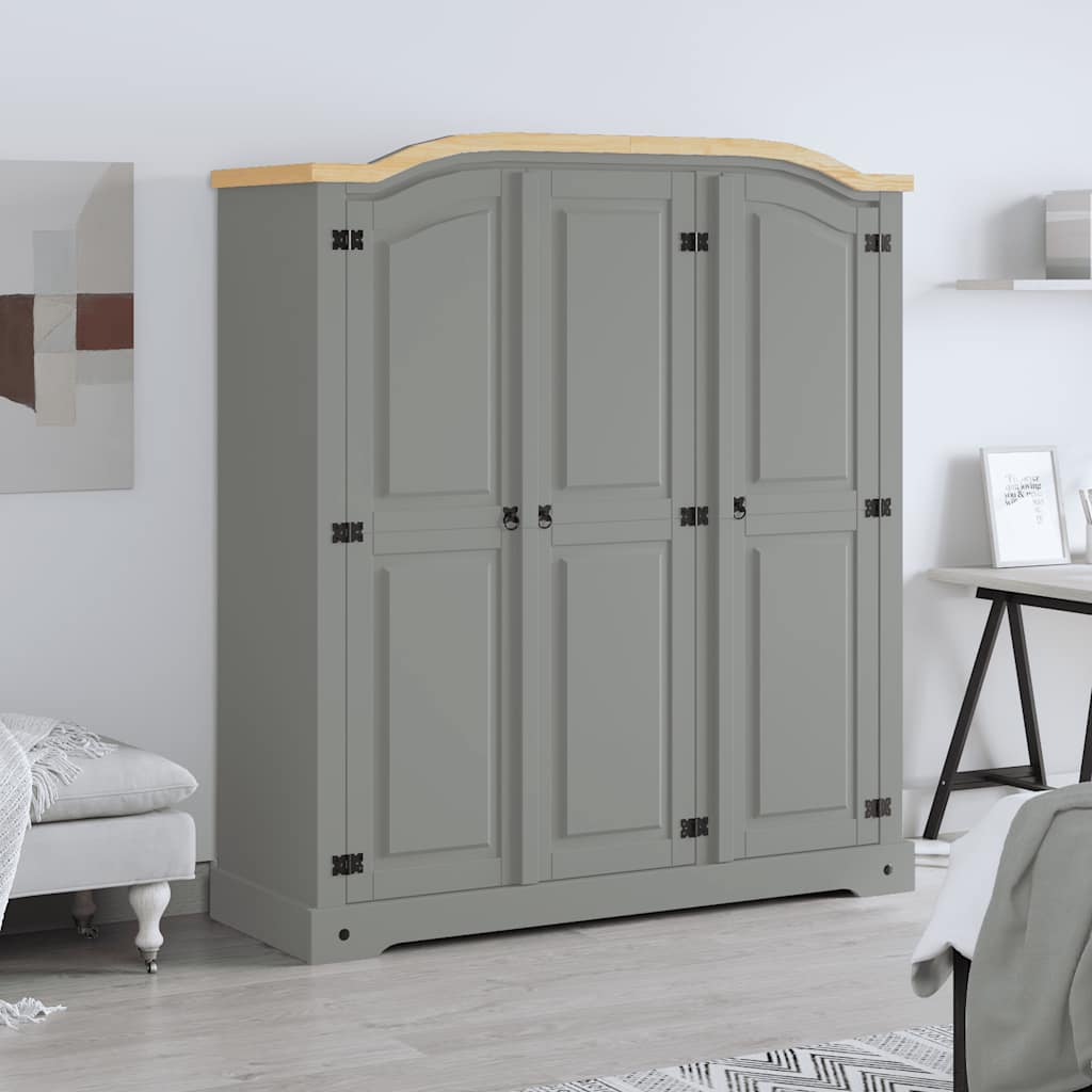vidaXL Wardrobe | Grey Body with Brown Top | Solid Pinewood | Large | Wardrobe 2