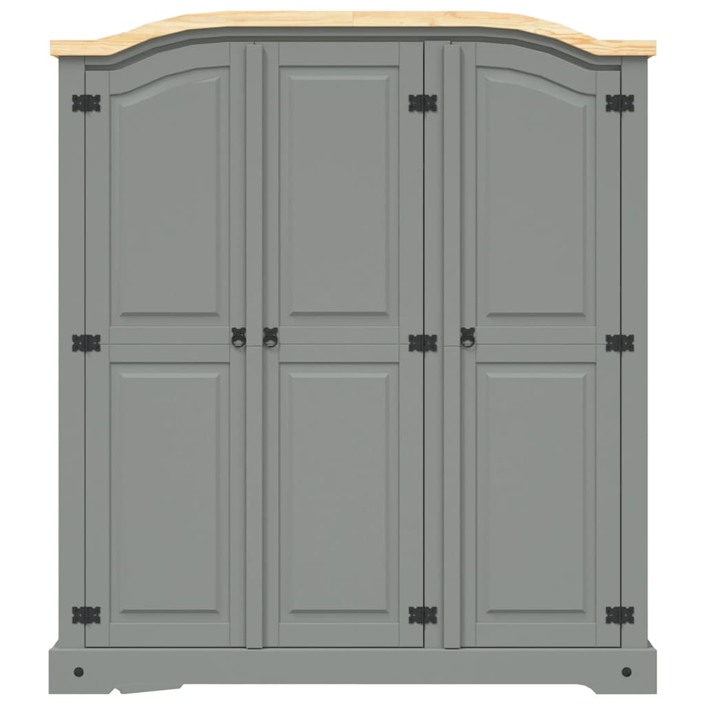 vidaXL Wardrobe | Grey Body with Brown Top | Solid Pinewood | Large | Wardrobe 3