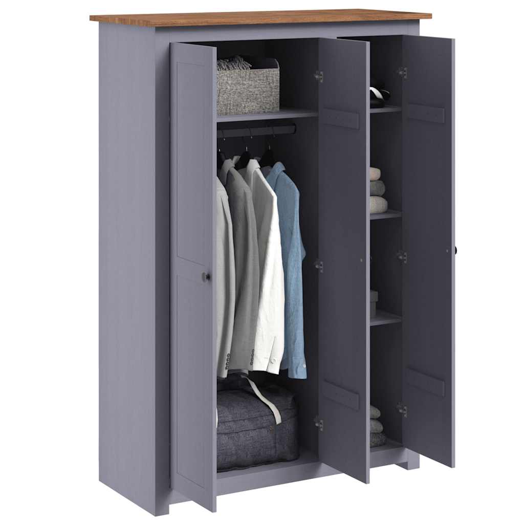 vidaXL Wardrobe | Grey | Solid Pine Wood | Large | Wardrobe | Rectangular 3