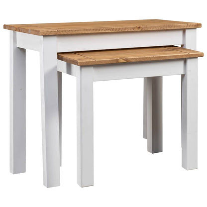 vidaXL Nesting Table | Set of 2 | White | Solid pine wood | Stackable | Rustic 1