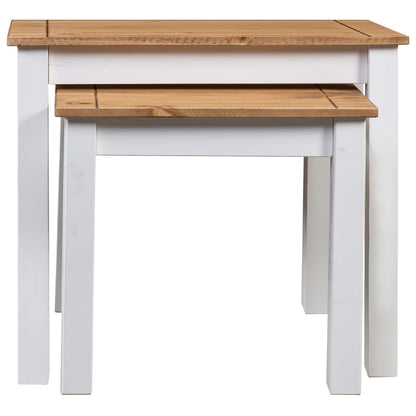 vidaXL Nesting Table | Set of 2 | White | Solid pine wood | Stackable | Rustic 2