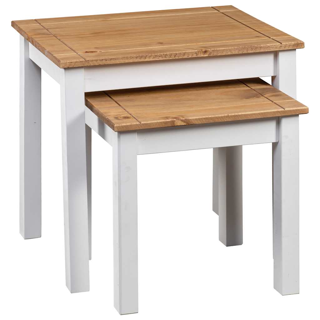 vidaXL Nesting Table | Set of 2 | White | Solid pine wood | Stackable | Rustic 3