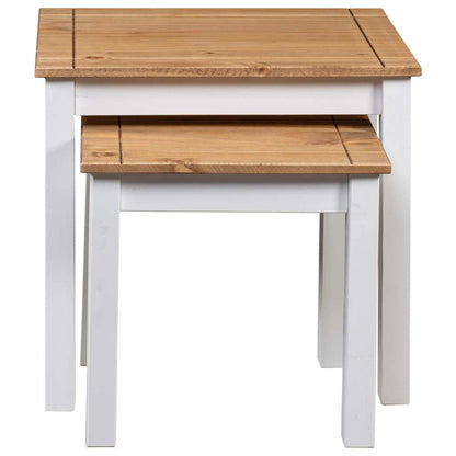 vidaXL Nesting Table | Set of 2 | White | Solid pine wood | Stackable | Rustic 4