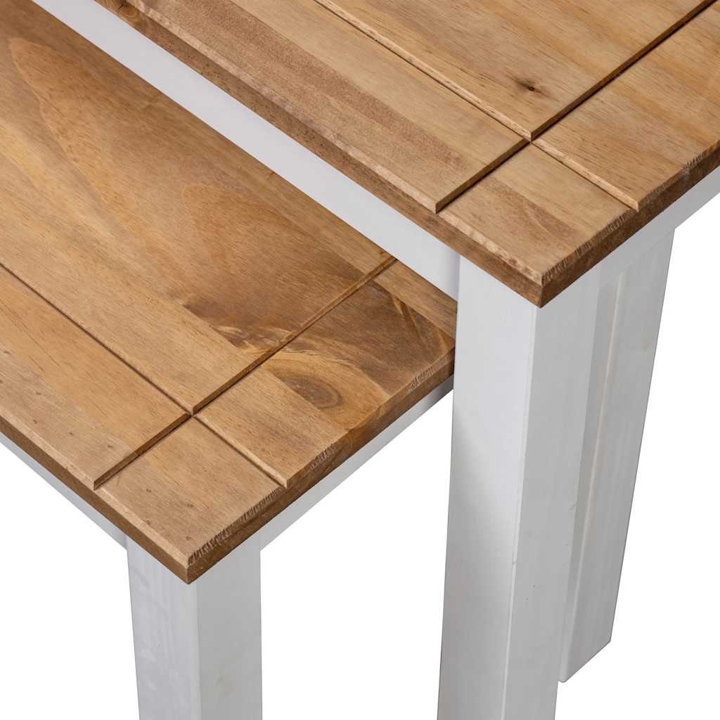 vidaXL Nesting Table | Set of 2 | White | Solid pine wood | Stackable | Rustic 5