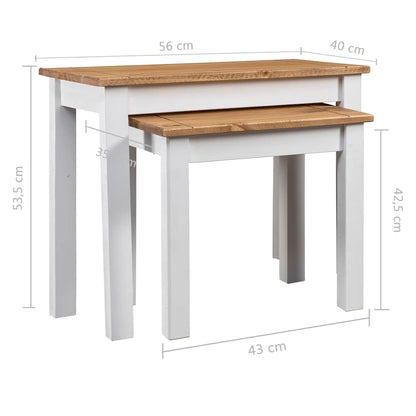 vidaXL Nesting Table | Set of 2 | White | Solid pine wood | Stackable | Rustic 6