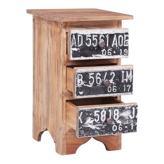The bedside cabinet with the top drawer pulled open showing the inside