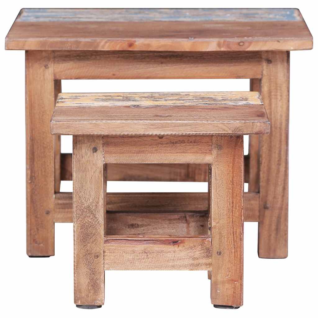 vidaXL Nesting Table | Set of 2 | Brown | Solid Mahogany Wood | Small, Large 3