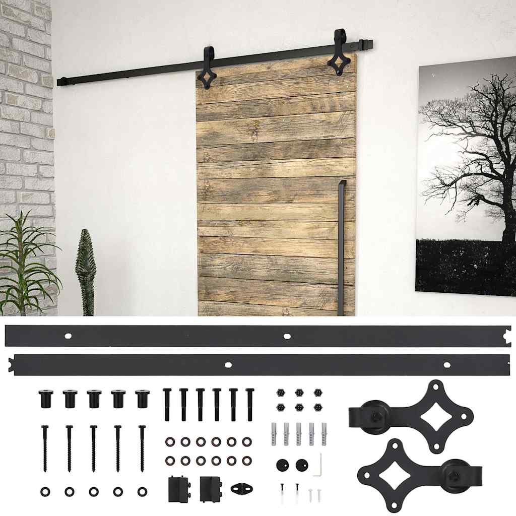 vidaXL Sliding Door SKIEN Hardware Kit 200 cm Steel Black 1