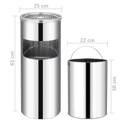 vidaXL Ashtray Dustbin 30 L Stainless Steel 6