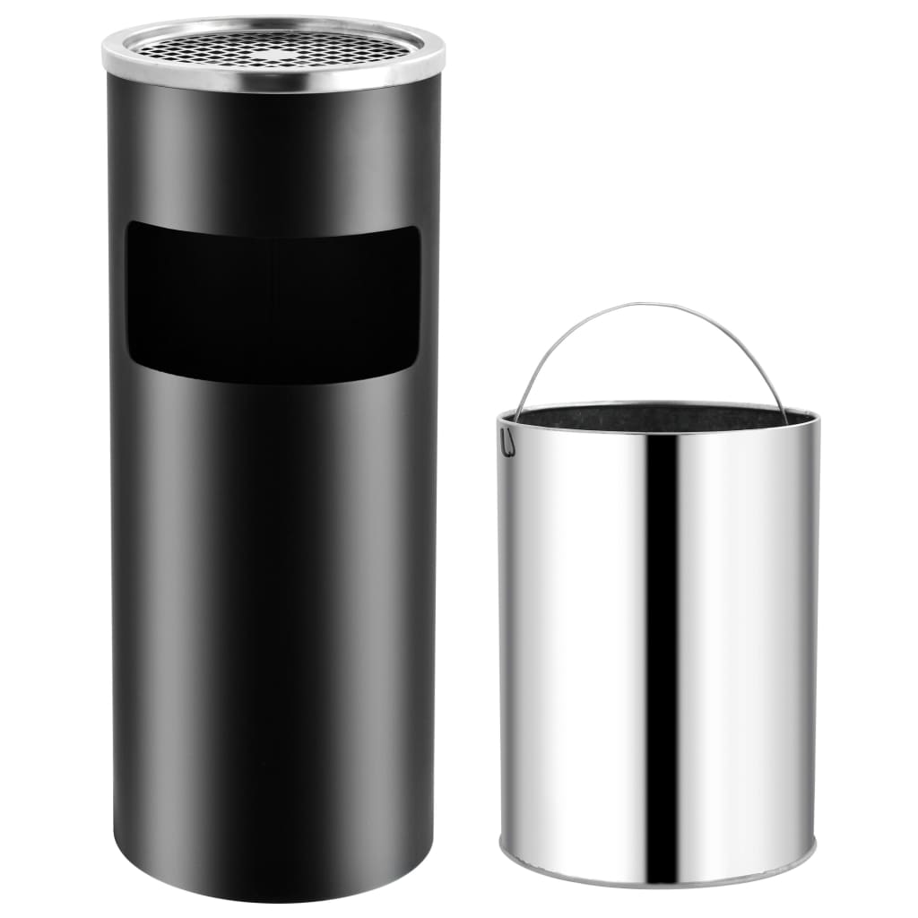 vidaXL Ashtray Dustbin 30 L Steel Black 1