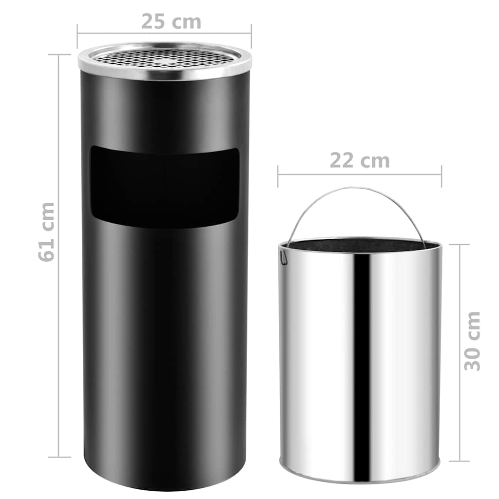 vidaXL Ashtray Dustbin 30 L Steel Black 6