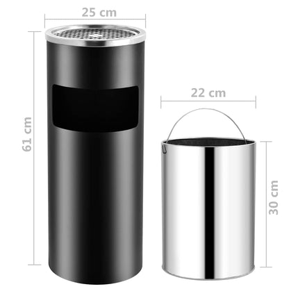vidaXL Ashtray Dustbin 30 L Steel Black 6