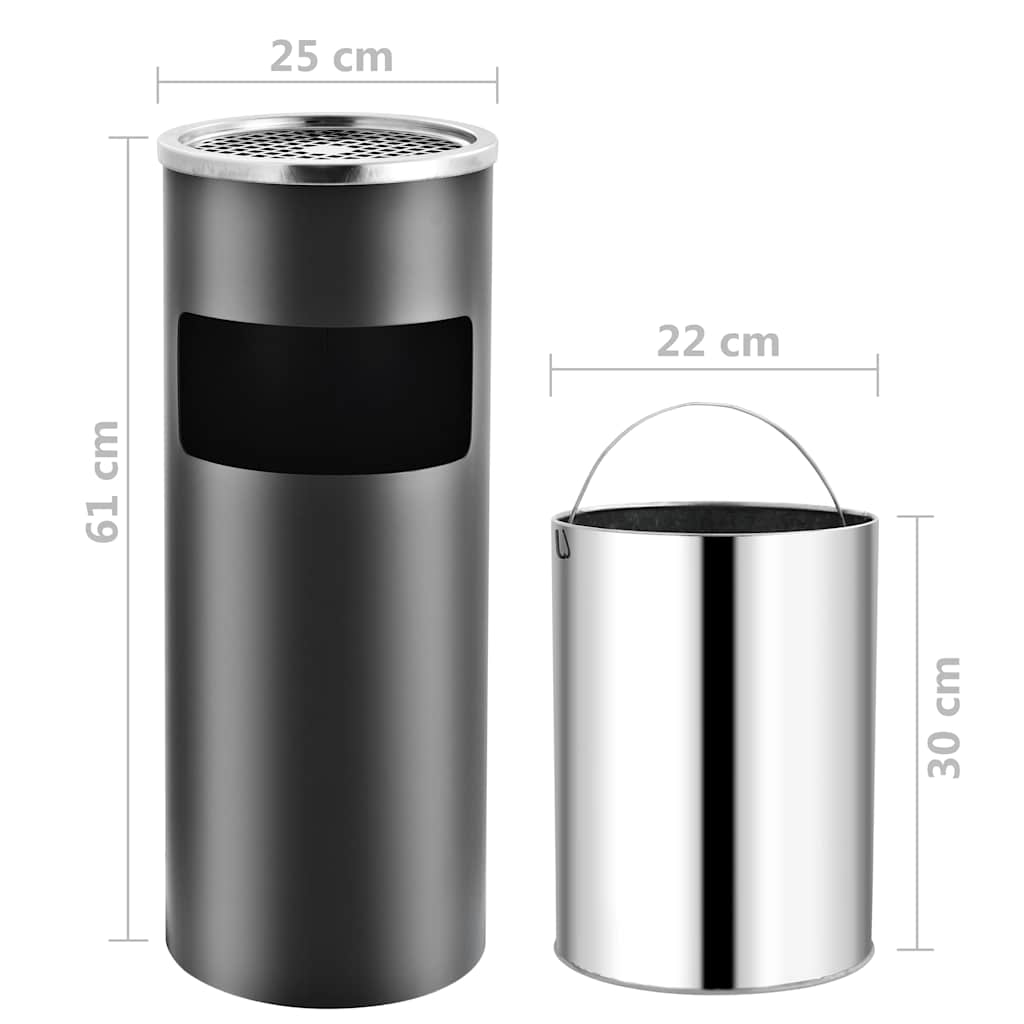 vidaXL Ashtray Dustbin 30 L Steel Grey 6