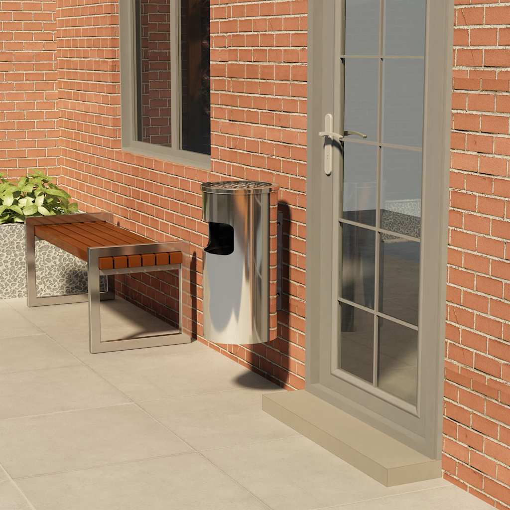 Wall Ashtray Dustbin Steel 26 L Silver