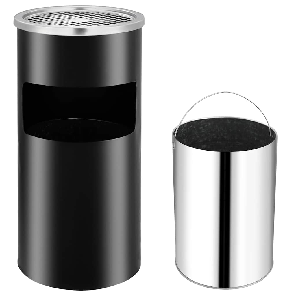vidaXL Wall Ashtray Dustbin Steel 26 L Black 3