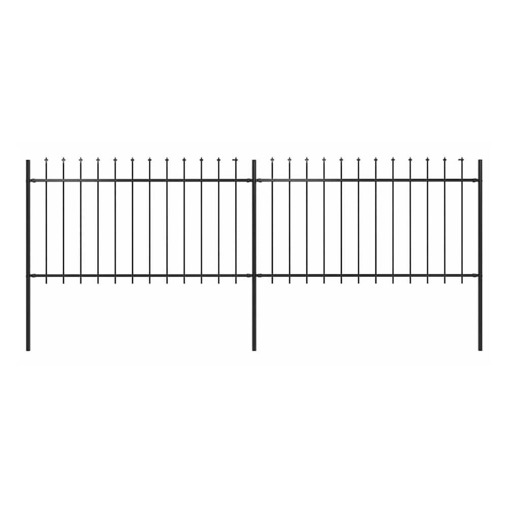 Garden Fence with Spear Top Steel 337x100 cm Black 337 cm