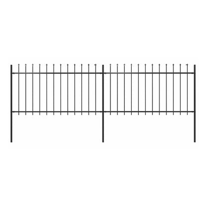 Garden Fence with Spear Top Steel 337x100 cm Black 337 cm