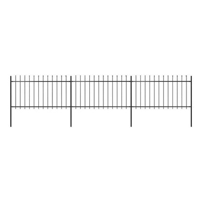 Garden Fence with Spear Top Steel 337x100 cm Black 504 cm