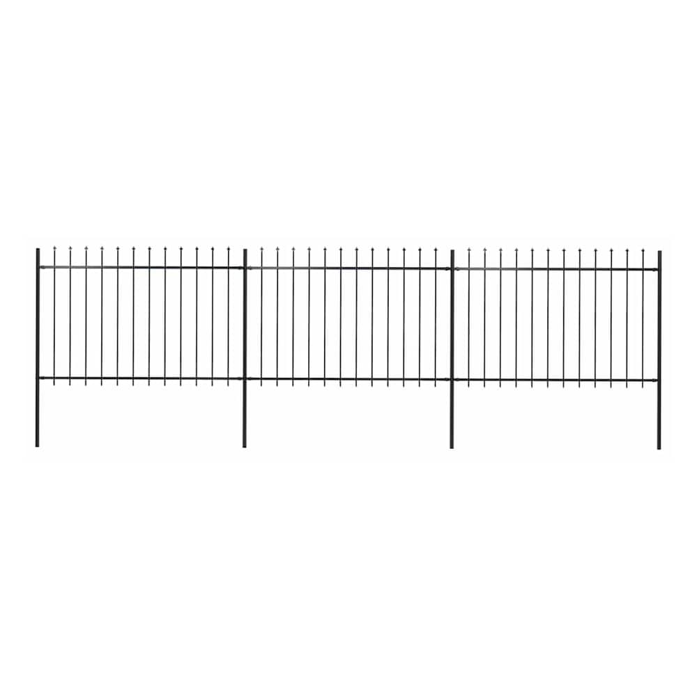 Garden Fence with Spear Top Steel 337x120 cm Black 504 cm