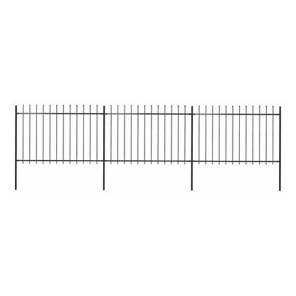 Garden Fence with Spear Top Steel 337x120 cm Black 504 cm