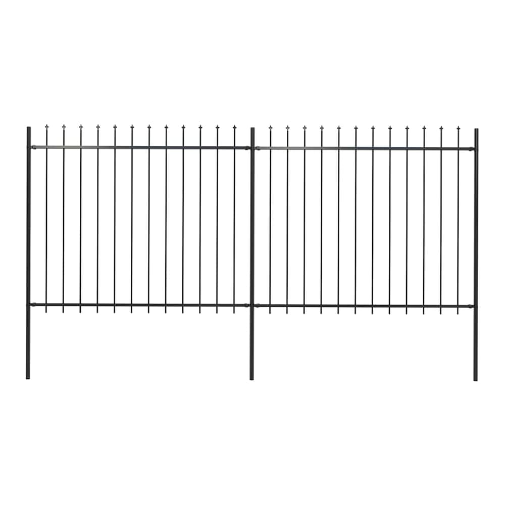 Garden Fence with Spear Top Steel 337x150 cm Black 337 cm