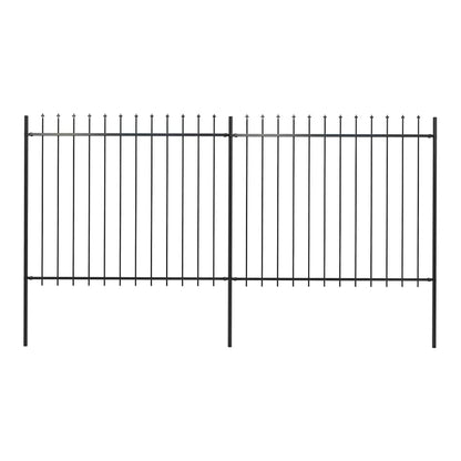 Garden Fence with Spear Top Steel 337x150 cm Black 337 cm