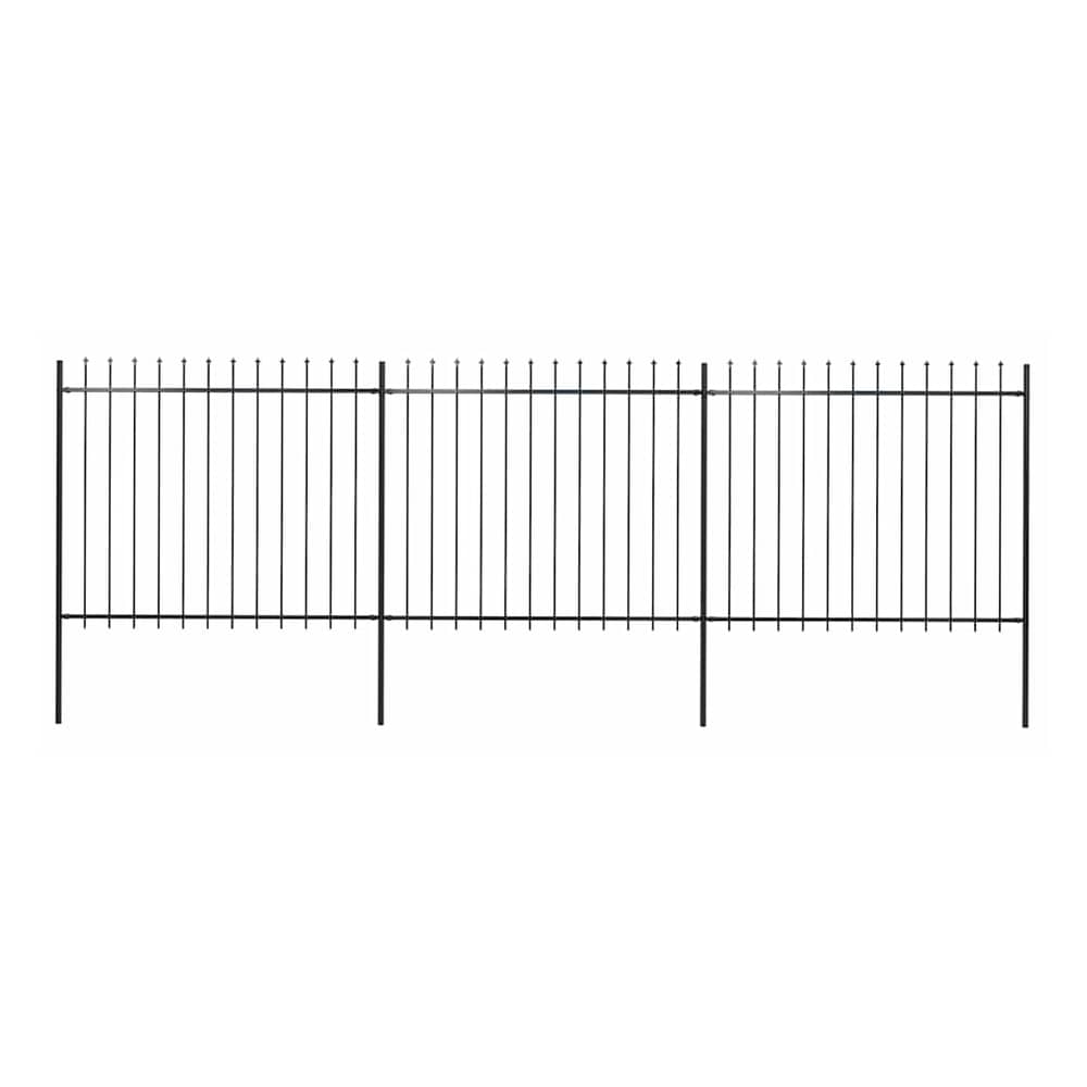 Garden Fence with Spear Top Steel 337x150 cm Black 504 cm