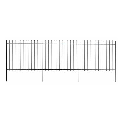 Garden Fence with Spear Top Steel 337x150 cm Black 504 cm