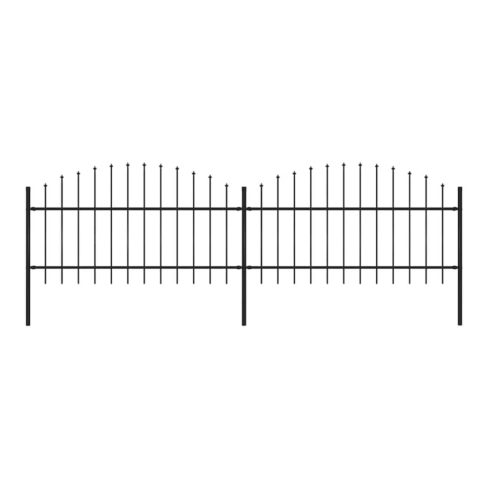 Garden Fence with Spear Top Steel 355x125 cm Black Height 100-125 cm 355 cm