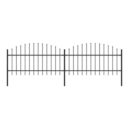 Garden Fence with Spear Top Steel 355x125 cm Black Height 100-125 cm 355 cm