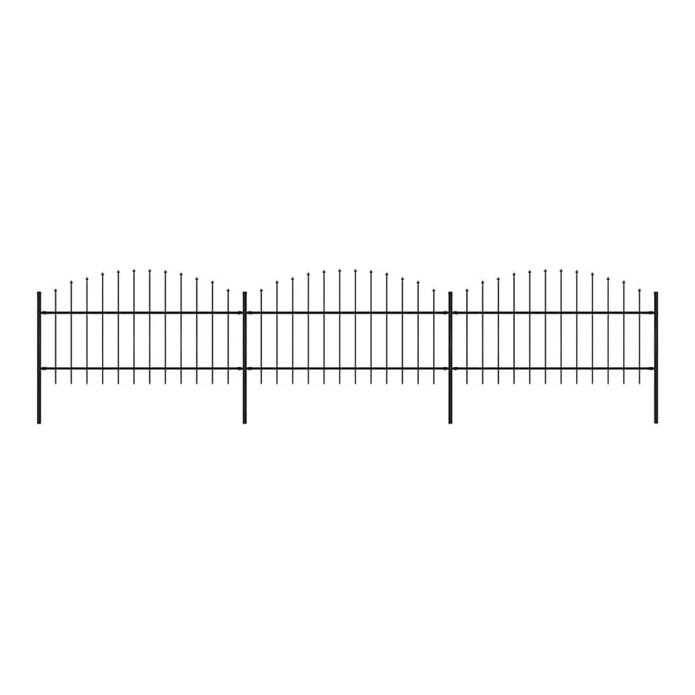 Garden Fence with Spear Top Steel 355x125 cm Black Height 100-125 cm 530 cm