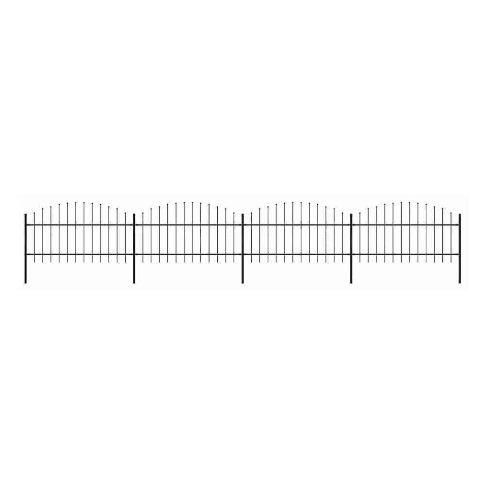 Garden Fence with Spear Top Steel 355x125 cm Black Height 100-125 cm 705 cm
