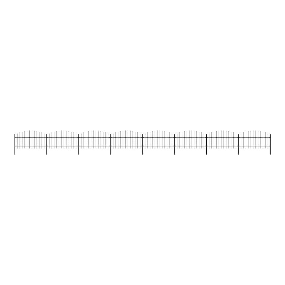 Garden Fence with Spear Top Steel 355x125 cm Black Height 100-125 cm 1405 cm