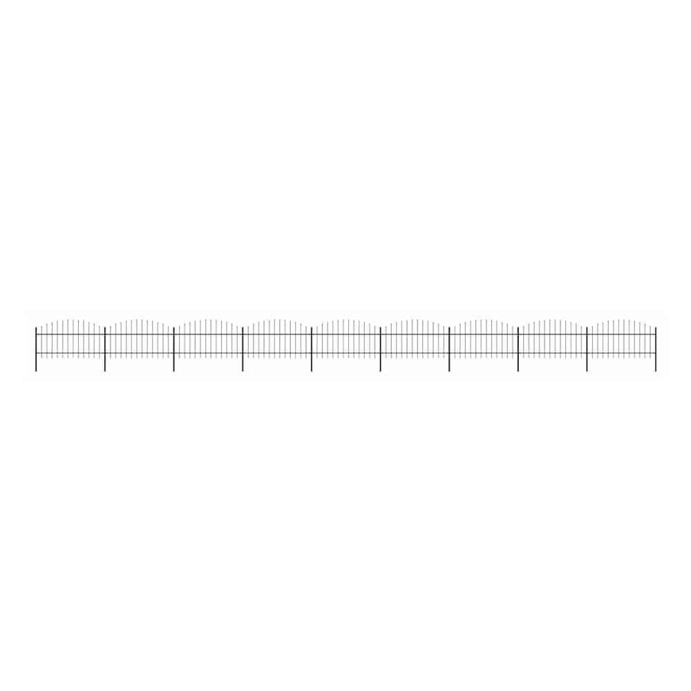 Garden Fence with Spear Top Steel 355x125 cm Black Height 100-125 cm 1580 cm