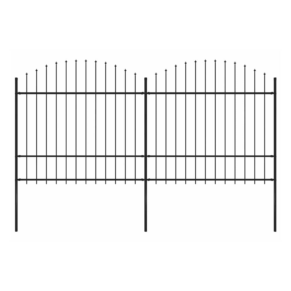 Garden Fence with Spear Top Steel 337x175 cm Black Height 150-175 cm 337 cm