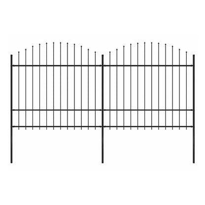 Garden Fence with Spear Top Steel 337x175 cm Black Height 150-175 cm 337 cm