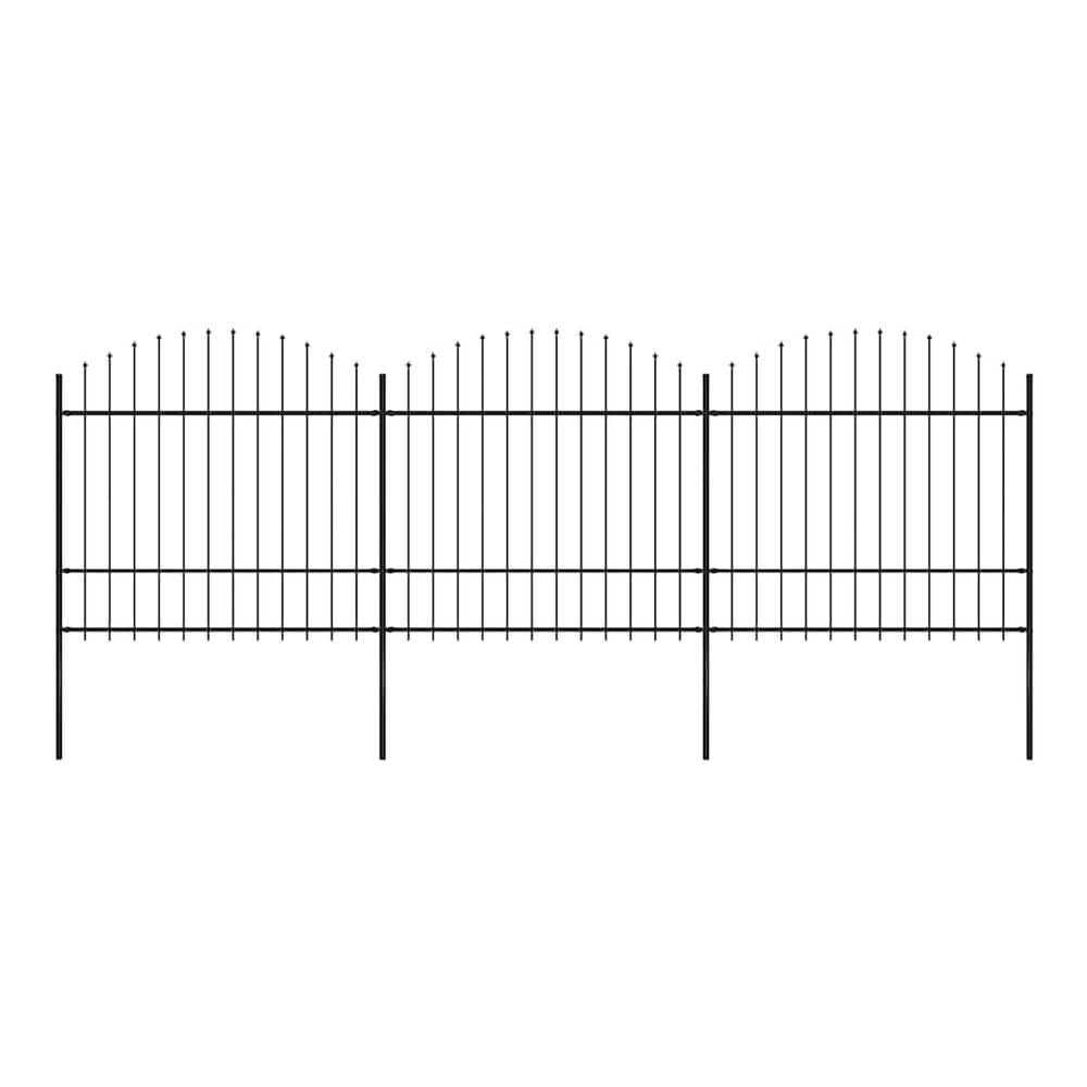Garden Fence with Spear Top Steel 337x175 cm Black Height 150-175 cm 504 cm