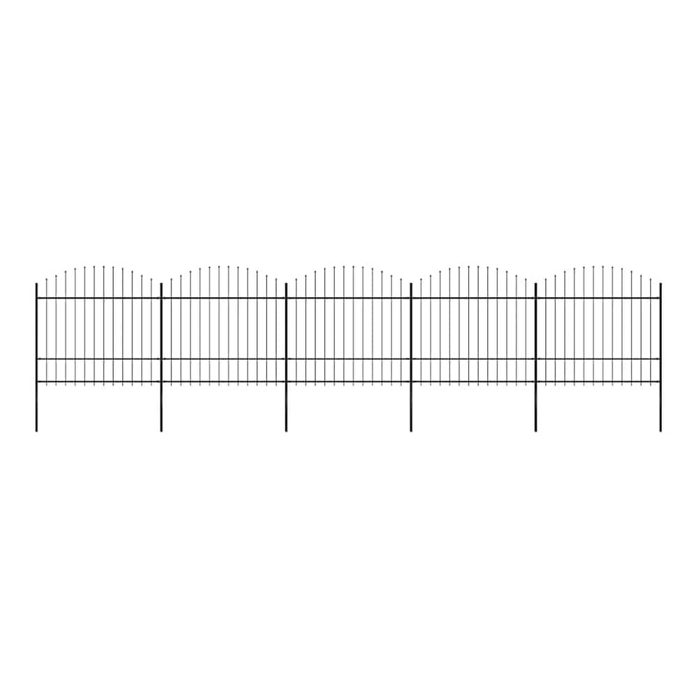 Garden Fence with Spear Top Steel 337x175 cm Black Height 150-175 cm 838 cm