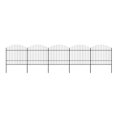 Garden Fence with Spear Top Steel 337x175 cm Black Height 150-175 cm 838 cm