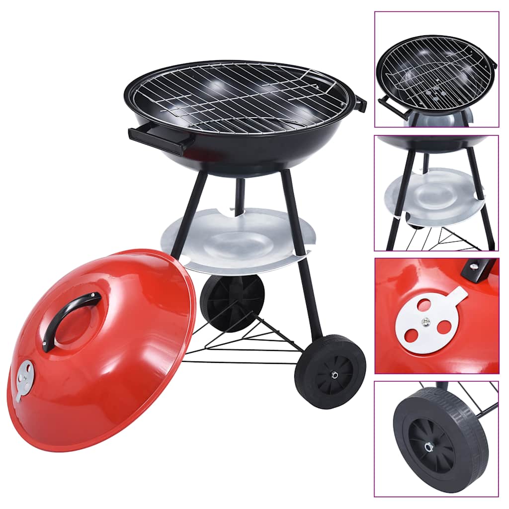 vidaXL Portable XXL Charcoal Kettle BBQ Grill with Wheels 44 cm 3