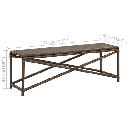 vidaXL Garden Bench 120 cm Poly Rattan Brown 6