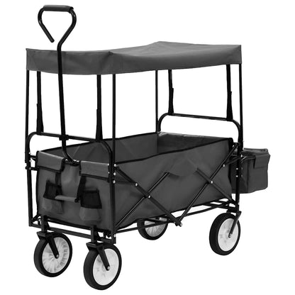 vidaXL Folding Hand Trolley with Canopy Steel Grey 1