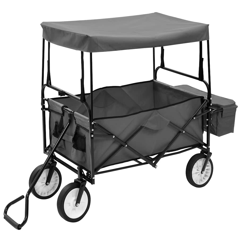 vidaXL Folding Hand Trolley with Canopy Steel Grey 2